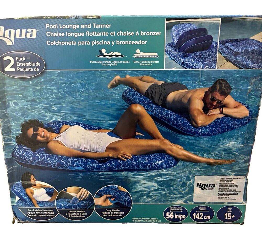 Aqua 2-Pack Blue Inflatable Pool Lounger 56in/142cm Ages 15+